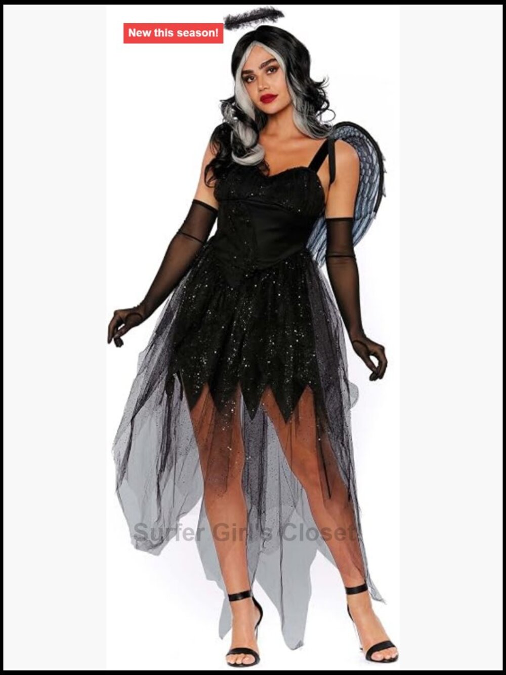 Fallen Angel Costume Dress with Tulle Overlays and Fabric Wings